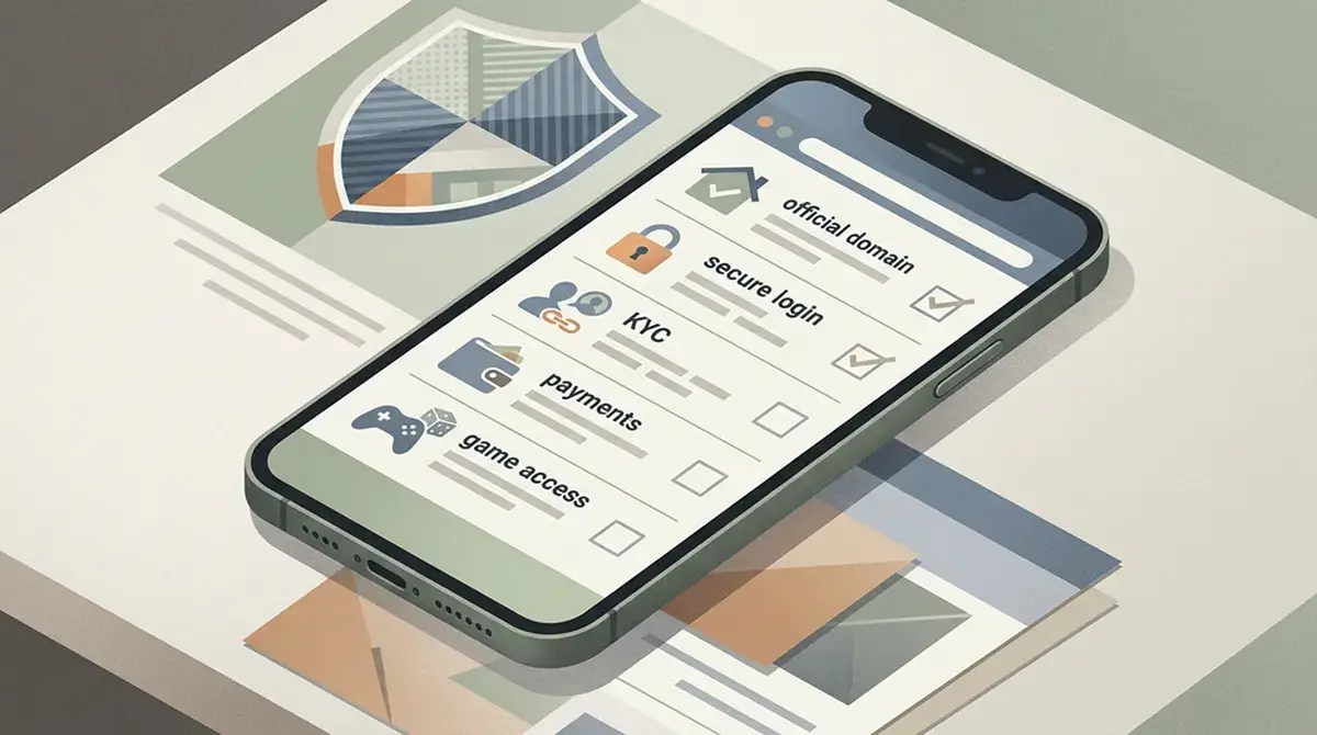 Illustration of a smartphone with a verification checklist for mobile browser casino use