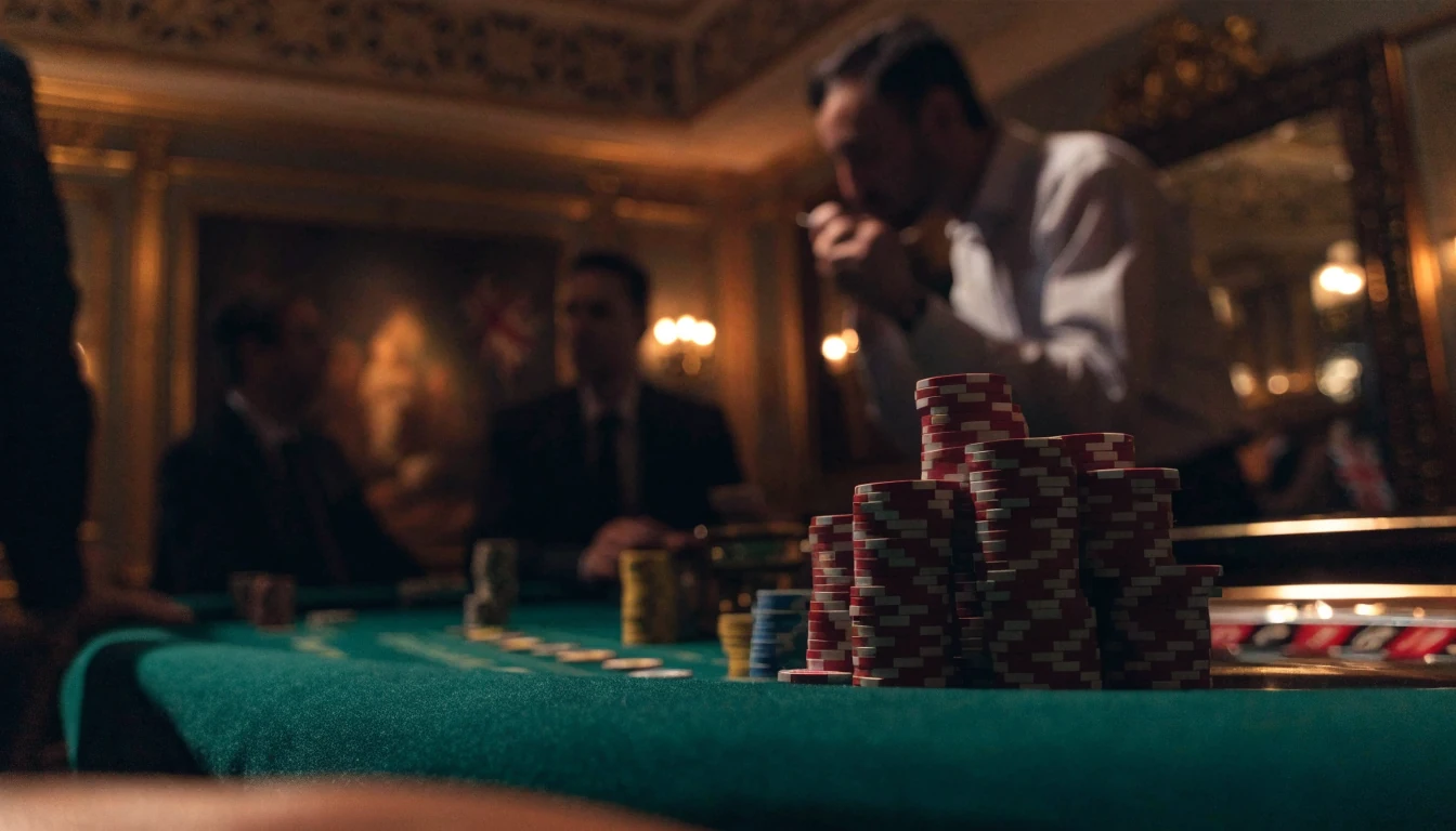 Elegant British casino interior with chips and roulette wheel